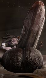 3:5 3d 3d_(artwork) absurd_res balls big_balls big_breasts big_penis black_body black_fur black_hair bodily_fluids breasts digital_media_(artwork) erection fur furry futanari genesis_(doggod.va) genital_fluids genitals glistening glistening_balls glistening_genitalia glistening_penis gynomorph hair herm_(lore) hi_res huge_balls huge_breasts huge_cock hyena hyper hyper_genitalia hyper_penis intersex low-angle_view mammal nude penis precum purple_eyes selfie smug_face solo thick_penis vein veiny_penis vympel