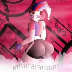 ass ass_focus black_shorts blue_and_red_eyes blush butt_focus clown_girl fart fart_cloud fart_fetish farting farts female frutiger_metro glitch_productions holding_gun latex_shorts no_dialogue pomni pomni_(tadc) pomni_(the_amazing_digital_circus) posing_for_the_viewer pussy red_fart samkeeydraws samkvevo smiling tadc the_amazing_digital_circus thicc thicc_ass thick_ass thick_thighs