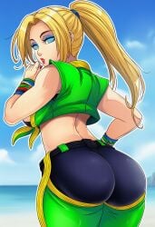 ai_generated bimbo blonde_hair blue_eyeshadow fatal_fury feminization hypnosis king_of_fighters laura_matsuda laura_matsuda_(cosplay) mascara red_lipstick rule_63 sano-br snk street_fighter terry_bogard