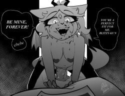 2020s 2025 2_horns 3_eyes anthro areola back_wings blitzo_(helluva_boss) blood blood_on_breasts blood_on_face bodily_fluids body_pillow breasts clothing collarbone demon dialogue dildo dildo_in_vagina dildo_insertion ears_down emberlynn_pinkle emberlynn_pinkle_(demon_form) english_text eyebrow_through_hair eyebrows eyelashes fangs felid feline feline_demon female female_anthro fur genital_fluids greyscale hair heart_areola heart_eyes heart_symbol hellaverse helluva_boss horn legwear makeup mammal masturbation medium_breasts membrane_(anatomy) membranous_wings monochrome mostly_nude mostly_nude_anthro mostly_nude_female multi_eye navel open_mouth penetration photo pillow pivoted_ears potatonebula pussy running_makeup sex_toy sex_toy_in_vagina sex_toy_insertion short_hair short_horn signature small_horn small_wings solo speech_bubble tail teeth text thick_eyelashes thigh_highs thigh_highs_only tongue toying_self translucent translucent_hair vaginal_fluids vaginal_fluids_on_dildo vaginal_masturbation vaginal_penetration white_text wings yandere