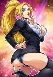 ai_generated bimbo blonde_hair blue_eyeshadow fatal_fury feminization hypnosis king_of_fighters kolin_(street_fighter) kolin_(street_fighter)_(cosplay) mascara red_lipstick rule_63 sano-br snk street_fighter terry_bogard