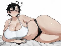 1girls akira404040 asian_female busty chubby cleavage clothing female female_only lazy light-skinned_female light_skin milf neru_(akira404040)