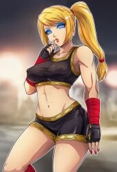 ai_generated bimbo blonde_hair blue_eyeshadow fatal_fury feminization hypnosis king_of_fighters marisa_rossetti marisa_rossetti_(cosplay) mascara red_lipstick rule_63 sano-br snk street_fighter terry_bogard