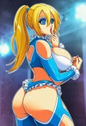 ai_generated bimbo blonde_hair blue_eyeshadow fatal_fury feminization hypnosis king_of_fighters mascara rainbow_mika rainbow_mika_(cosplay) red_lipstick rule_63 sano-br snk street_fighter terry_bogard