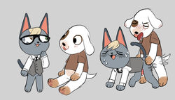 anal animal_crossing anthro bones_(animal_crossing) bottomless canid canine canis clothed clothing domestic_cat domestic_dog duo erection eyewear felid feline felis fur genitals glasses grey_body grey_fur hi_res male male/male mammal nintendo nozoku penis raymond_(animal_crossing) sex vest video_games waistcoat