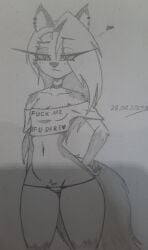 1girls anthro belly_button canine demon demon_girl ear_piercing ears female floating_hearts furry goth goth_girl greyscale hellhound helluva_boss katanis long_hair looking_at_viewer loona_(helluva_boss) lowleg_panties micro_panties shirt short_top sketch suggestive tail traditional_art two_tone_body two_tone_fur wolf wolf_girl