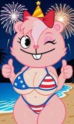 4th_of_july ai_generated beach big_breasts big_breasts big_hips big_thighs bikini breasts breasts chipmunk female fireworks giggles_(htf) happy_tree_friends hips night sexy sexy_boobs sexy_breasts sexy_hips sexy_pose sexy_thighs shiny_skin thighs