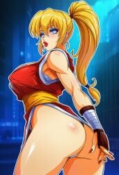 ai_generated bimbo blonde_hair blue_eyeshadow fatal_fury feminization hypnosis king_of_fighters maki_genryusai maki_genryusai_(cosplay) mascara red_lipstick rule_63 sano-br snk street_fighter terry_bogard