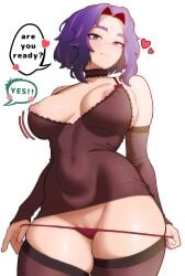 1girls 2025 2d 2d_(artwork) 2d_artwork areola areola_slip areolae areolae_slip areolae_visible_through_clothing boku_no_hero_academia breasts breasts_out_of_clothes chocker choker english english_text evoltodraw female female_focus female_only g-string g-string_pull hearts_around_body hearts_around_head huge_breasts izuku_midoriya kaina_tsutsumi lady_nagant light-skinned_female light_skin mature_female my_hero_academia nightgown nipples no_bra older_female panties panties_pull pulling_panties purple-eyed_female purple-haired_female purple_eyes purple_eyes_female purple_hair purple_hair_female pussy red_panties see-through see-through_clothes see-through_clothing short-haired_female short_hair short_hair_female talking_to_another talking_to_partner thick_thighs thighs unseen_character vagina