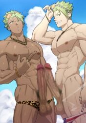 2boys abs american_flag bara big_penis erect_penis erection fit_male gay gay_male hard_on homosexual kakenari leopard_print long_penis male male_only muscles muscular muscular_male penis thong yaoi
