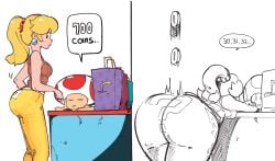 ass blonde_hair coin_block coins dat_ass fat_ass immisterplow mario_(series) mrplow34 nintendo ponytail princess_peach shopping tagme toad_(mario)
