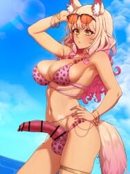 1futa absurdres animal_ear_fluff animal_ears animal_penis animal_print armpit_crease bangle bar_censor belly_chain bikini blonde_hair blue_sky blush bracelet breasts canine_penis censored closed_mouth commentary contrapposto cowboy_shot day dog_penis english_commentary eyeshadow eyewear_on_head fate/grand_order fate_(series) female fingernails fox_ears fox_girl fox_tail futa_only futanari gradient_hair gyaru half-erect hand_on_own_hip hand_up heart highres intersex jewelry knotted_penis large_breasts leopard_print leopard_print_bikini long_hair looking_down makeup multicolored_hair nail_polish navel necklace outdoors over-rim_eyewear penis pink_bikini pink_hair pink_nails semi-rimless_eyewear sidelocks skindentation sky slit_pupils solo sunglasses sunlight suzuka_gozen_(fate) suzuka_gozen_(swimsuit_rider)_(fate) suzuka_gozen_(swimsuit_rider)_(second_ascension)_(fate) sweat sweatdrop swimsuit tail tan tan_tattoo thighlet todding two-tone_hair water wavy_hair yellow_eyes
