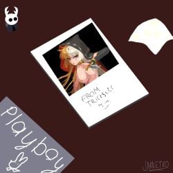 big_breasts breasts cum_on_napkin handwritten_text journal napkin partially_nude pixel_art polaroid showing_breasts trickster_(soul_knight)