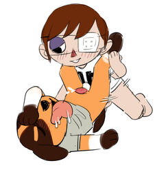 anal animal_crossing anthro anthro_penetrated balls blush bodily_fluids bottomless butch_(animal_crossing) canid canine canis clothed clothing cum domestic_dog drooling duo ejaculation erection eye_patch eyewear fur genital_fluids genitals human human_on_anthro human_penetrating human_penetrating_anthro interspecies lying male male/male male_penetrating mammal multicolored_body multicolored_fur nintendo nozoku on_back paws penetration penis precum saliva sex simple_background tapering_penis thrusting tongue tongue_out topwear video_games villager_(animal_crossing) white_background