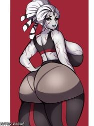 1girls ass ass_focus big_ass big_breasts black_sclera bottom_heavy breasts clothing crop_top fat_ass female female_only gluteal_fold hand_on_hip huge_ass huge_breasts hyperrxgue large_ass looking_at_viewer looking_back massive_ass pants pantylines rwby salem_(rwby) solo thick_ass thick_thighs thunder_thighs white_hair white_skin wide_hips