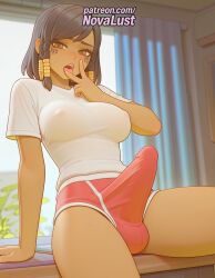 1futa 2025 ai_generated arm_support artist_name bangs blizzard_entertainment braid breasts brown_eyes bust casual chest cock covered_nipples dark-skinned_female dark_skin desk dick erection facial_mark facial_tattoo finger_to_mouth foreskin futanari hand_to_own_mouth hi_res high_quality high_resolution highres indoors lipstick looking_at_viewer novalust on_desk open_mouth overwatch patreon patreon_username penis pharah shirt short_sleeves sitting solo stable_diffusion tattoo testicles v watermark white_shirt