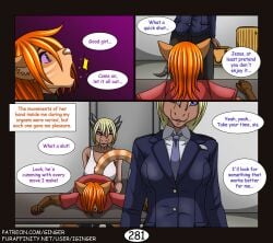 5_fingers anthro balls big_breasts blonde_hair bodily_fluids bottomwear bra breasts close-up clothed clothing collar colored_nails comic cum dialogue digital_media_(artwork) domestic_cat dominant dominant_female door dragon duo english_text felid feline felis female femboy fingers formal_wear front_view genital_fluids genitals ginger_(iginger) good_girl group hair hand_on_butt hi_res horn iginger male male/female mammal medium_hair multiple_scenes mythological_creature mythological_scalie mythology nails necktie one_eye_closed open_mouth orange_hair page_281 pink_nails purple_eyes rear_view red_clothing scalie shirt shocked side_view simple_background smile speech_bubble sports_bra standing submissive submissive_anthro submissive_female submissive_male t-shirt tail teeth text topwear trio tuft underwear url white_clothing yellow_nails