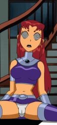 alien_girl animated dc_comics drooling electrickronos erect_clitoris female femsub hypnosis long_hair open_mouth orange_skin panties red_hair skirt_lift spiral_eyes starfire symbol_in_eyes teen_titans