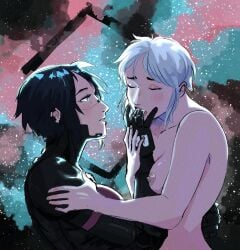 2girls android android_girl ariane_yeong cyborg cyborg_girl elster_(signalis) female finger_in_mouth korean korean_female lesbian_sex robot robot_girl signalis tagme white_hair yuri yuri
