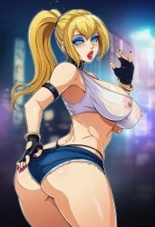 ai_generated bimbo blonde_hair blue_eyeshadow fatal_fury feminization final_fight hypnosis king_of_fighters mascara poison_(final_fight) poison_(final_fight)_(cosplay) red_lipstick rule_63 sano-br snk street_fighter terry_bogard