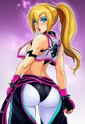 ai_generated bimbo blonde_hair blue_eyeshadow fatal_fury feminization han_juri hypnosis juri_han juri_han_(cosplay) king_of_fighters mascara red_lipstick rule_63 sano-br snk street_fighter terry_bogard