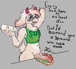 2025 anthro blush bottomless bottomless_male bovid caprine clothed clothing condiment_bottle crop_top deltarune dialogue digital_media_(artwork) english_text eyewear food food_fetish food_play foreskin fur genitals glasses goat hand_behind_head happy hi_res holding_object horn humanoid_genitalia humanoid_penis ksatti looking_at_viewer male male_only mammal mayonnaise multicolored_body multicolored_fur open_mouth penis pink_body pink_fur ralsei retracted_foreskin shirt short_tail signature solo standing tail text three-quarter_view topwear uncircumcised undertale_(series) vein veiny_penis wearing_glasses white_body white_fur