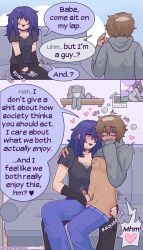 1boy1girl beauty_mark blue_hair boyfriend-girlfriend brown_hair choker covering_mouth dark-skinned_male dominant_female ear_piercing femdom fully_clothed glasses gloved_handjob gloved_hands gloves goth goth_girl grabbing_ass hand_on_ass hand_on_shoulder handjob heart hearts_around_head hoodie indoors jacking_off_another jerking_off jerkingoff_another kiss_mark light-skinned_female lipstick_mark loud_moans malesub moaning moaning_loud pants_down pants_pulled_down partially_clothed patting_lap precum sitting_on_couch sitting_on_lap squeezing_butt stroking_cock stroking_penis stuffed_animal submissive_male sweat sweating torn_jeans tremble_spikes welcome_to_heaven