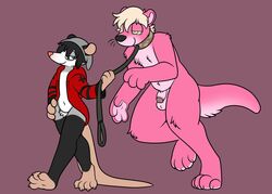 anthro crisstail didelphid duo fur genitals humanoid_genitalia humanoid_penis hypno_eyes hypnosis leash leash_pull lutrine male male/male mammal marsupial mind_control mustelid ottah penis pink_body pink_fur river_otter uncut