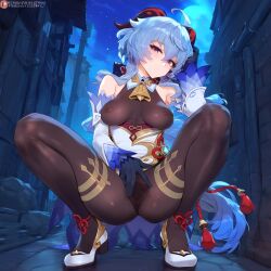 1girls ai_generated big_breasts breasts expressionless female female_only ganyu_(genshin_impact) genshin_impact inviting light-skinned_female medium_breasts night solo solveigai