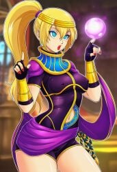 ai_generated bimbo blonde_hair blue_eyeshadow fatal_fury feminization hypnosis king_of_fighters mascara menat_(cosplay) menat_(street_fighter) red_lipstick rule_63 sano-br snk street_fighter terry_bogard