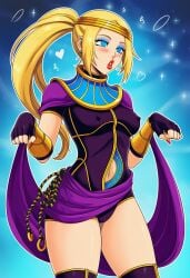 ai_generated bimbo blonde_hair blue_eyeshadow fatal_fury feminization hypnosis king_of_fighters mascara menat_(cosplay) menat_(street_fighter) red_lipstick rule_63 sano-br snk street_fighter terry_bogard