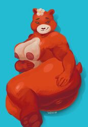 anthro ass bear big_breasts big_butt breasts charmin charmin_bear charmin_ultra_strong_mom curvy_figure female genitals hi_res inviting looking_at_viewer lying mammal mature_female nipples overweight pose presenting pussy smile smirk solo thick_thighs ursa ursid ursine voluptuous wiess