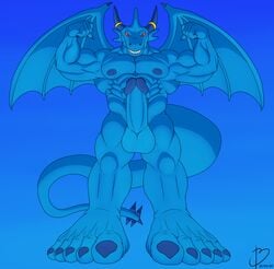 2020 5_toes abs anthro balls bayron_(artist) big_penis blue_body blue_dragon_(character) blue_dragon_(series) boner claws dragon erection feet flexing genitals hi_res humanoid_feet humanoid_genitalia humanoid_penis male male_only muscular muscular_male nipples nude pecs penis solo standing toes