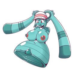 1girls alternate_species animate_inanimate anthro big_breasts blush bodily_fluids breasts bronzong clitoris clothing female female_only gape gaping_pussy hat headgear headwear hi_res hyper hyper_genitalia hyper_pussy implied_transformation inksgirls navel nintendo nipples open_mouth pokémon_(species) pokemon pokemon_bw2 pokemon_dppt pussy red_eyes rosa_(pokemon) simple_background solo tears video_games what white_background