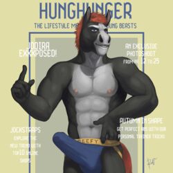 1:1 2017 5_fingers abs anthro biceps black_body black_fur blue_clothing blue_eyes blue_underwear bulge clothed clothing countershading cover digital_media_(artwork) equid equine erection erection_under_clothing eyebrows fingers front_view fur genital_outline grin hair horse humanoid_hands jockstrap jodira looking_at_viewer magazine_cover male male_only mammal multicolored_body multicolored_fur muscular muscular_male navel nipples pecs penis_outline pink_nipples red_hair red_tail rov short_hair signature simple_background smile solo standing teeth tenting two_tone_body two_tone_fur underwear white_body white_countershading white_eyebrows white_fur