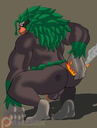 1boy annoying_watermark anthro anthrofied ape ass compression_artifacts feet fire furry haplorhine heartlessfang hi_res male male_only mammal nintendo nude pacman20 patreon penis perineum pokémon_(species) pokemon pokemon_ss primate rillaboom solo squatting text video_games watermark