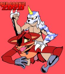 2020 5_fingers android anthro ball_gag canid canine clothing costume duo eye_patch eyewear fangs fingers five_nights_at_freddy's forced fox foxy_(fnaf) gag gay genitals hi_res hook hook_hand human humanoid leash machine male male/male mammal mask maski penis rape redcoonie robot teeth video_games