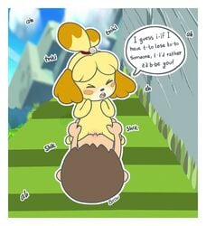 animal_crossing anthro anthro_penetrated blush cowgirl_position female female_penetrated hi_res human human_on_anthro human_penetrating human_penetrating_anthro interspecies isabelle_(animal_crossing) male male_penetrating male_penetrating_female mammal nintendo on_top penetration sex straight sugarbossu vaginal_penetration video_games