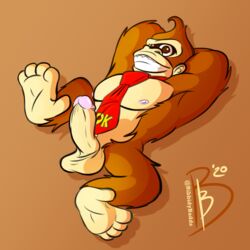 alternate_version_at_source anthro ape balls bibbidy big_penis brown_body brown_eyes brown_fur donkey_kong donkey_kong_(series) feet fur genitals gorilla hands_behind_head haplorhine hi_res humanoid_genitalia humanoid_penis looking_at_viewer male male_only mammal mostly_nude muscular muscular_male necktie nintendo nipples penis primate signature smile solo spread_legs spreading tan_body tan_skin video_games