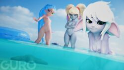 3d 3girls areolae bent_over biting_lip breasts female female_only gribabos gurobase league_of_legends looking_at_viewer multiple_girls nipples nude poppy pussy riot_games shortstack tristana yordle zoe_(league_of_legends)