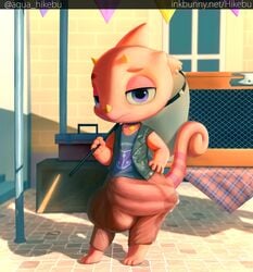 2020 animal_crossing anthro balls big_balls big_bulge big_eyes big_penis bodily_fluids bulge chameleon clothing cum cum_in_clothing cum_stain cum_through_clothes cum_through_clothing curled_tail digital_media_(artwork) dinosaur ear_piercings erection erection_under_clothing flick_(animal_crossing) genital_fluids genitals hand_on_hip hi_res hikebu holding_object horns huge_balls huge_bulge huge_cock humanoid_genitalia humanoid_penis hyper hyper_balls hyper_bulge hyper_genitalia hyper_penis lizard looking_at_viewer male male_only neoteny net nintendo penis penis_shaped_bulge purple_eyes reptile scalie small_but_hung small_horns smirk solo sunlight tail twitter_username url vest video_games wet wet_clothing