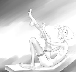 1girls alien alien_humanoid big_feet breasts feet female foot_fetish foot_focus gem_(species) long_feet nipples nude pantyhose pearl_(steven_universe) skinny soles staerk steven_universe surprised toes