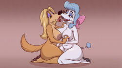 16:9 2020 anthro anthrofied areola big_breasts blonde_hair blue_body blue_fur blue_hair bow breasts canid canine canis claws crossover curvy_figure disney domestic_dog duo eyebrows eyelashes eyeshadow female female/female fur georgette hair half-closed_eyes hi_res hyenatig_(artist) jungledyret_hugo lips lipstick long_hair makeup mammal mature_female miss_nutzi narrowed_eyes navel nipples old oliver_and_company open_mouth pawpads poodle slightly_chubby smile tongue white_body white_fur wide_hips widescreen yuri