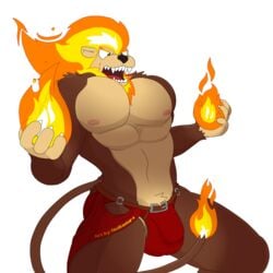 1:1 2020 alpha_channel anthro balls belt briefs bulge claws clothed clothing digital_media_(artwork) english_text felid fire flaccid fur genitals hair lion loincloth male male_only mammal muscular notkastar open_mouth pantherine pecs rivals_of_aether signature solo standing text underwear video_games zetterburn