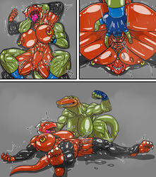 3_toes 5_fingers allesey alligator alligatorid anthro anthro_on_anthro anthro_penetrated anthro_penetrating anthro_penetrating_anthro areola armwear ass biceps bodily_fluids breast_grab breasts bridal_gauntlets claws clothing crocodilian defeated dragon duo female female/female female_penetrated female_penetrating female_penetrating_female finger_fuck fingering fingering_partner fingers fist genital_fluids genitals glistening glistening_body gloves_only green_areola green_body hand_on_breast head_grab hi_res humanoid_hands legwear lying mostly_nude muscular muscular_female nipple_piercing nipple_ring nipples non-mammal_breasts on_back open_mouth penetration piercing pink_tongue pussy pussy_juice pussy_juice_on_ground pussy_juice_on_tail rape red_body reptile scalie sex sharp_teeth sweat tail_fetish tail_in_pussy tail_play tail_sex teeth toe_claws toes tongue tongue_out vaginal_penetration wrestling yuri