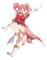 1girl 1girls armor armpits ass boobplate boots breastplate fire_emblem fire_emblem_echoes:_shadows_of_valentia fire_emblem_gaiden full_body gloves jurge legs mae_(fire_emblem) no_panties open_mouth outstretched_arm pink_hair simple_background solo thighs twintails white_background white_glove