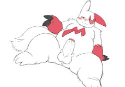 1boy 2020 absurd_res anthro anthrofied ass belly blush chubby claws erection feet foreskin fur half-closed_eyes hi_res humanoid_genitalia humanoid_penis kemono male male_only nintendo overweight overweight_male penis pokémon_(species) pokemon pokemon_(species) pokemon_rse red_body red_fur reddo12340 simple_background sitting solo testicles video_games white_background white_body white_fur zangoose