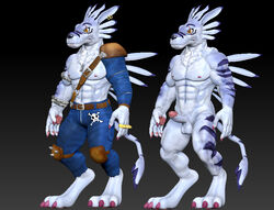 3d anthro bone bottomwear clothed clothing digimon digimon_(species) genitals humanoid_genitalia humanoid_penis male male_only model muscular nipples pants penis scar skull solo weregarurumon