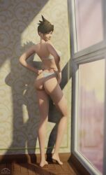 1girl 3d blindout female lingerie overwatch overwatch_2 petite short_hair solo solo_focus tracer underwear