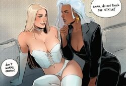 2girls ai_generated big_ass big_breasts blonde_female blonde_hair breasts brown-skinned_female brown_body brown_skin curvaceous curvy curvy_figure dark-skinned_female dark_body dark_skin digital_media_(artwork) emma_frost female hellfire_club hips homo_superior huge_ass huge_breasts huge_thighs large_ass large_breasts large_thighs legs light-skinned_female light_skin marvel marvel_comics mature mature_female mutant mutant_(marvel) ororo_munroe phophopho slim_waist storm_(x-men) thick thick_hips thick_legs thick_thighs thighs voluptuous waist white_queen wide_hips wide_thighs x-men